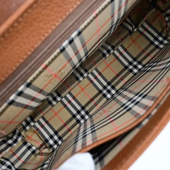 Burberrys Logo Nova Check Top Handle Hand Bag Leather Brown GHW - Picture 6 of 16